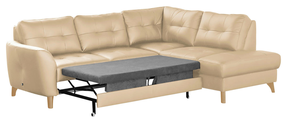 ECKSOFA in Lederlook Echtleder Beige  - Beige/Buchefarben, Design, Leder/Holz (236/190cm) - Livetastic