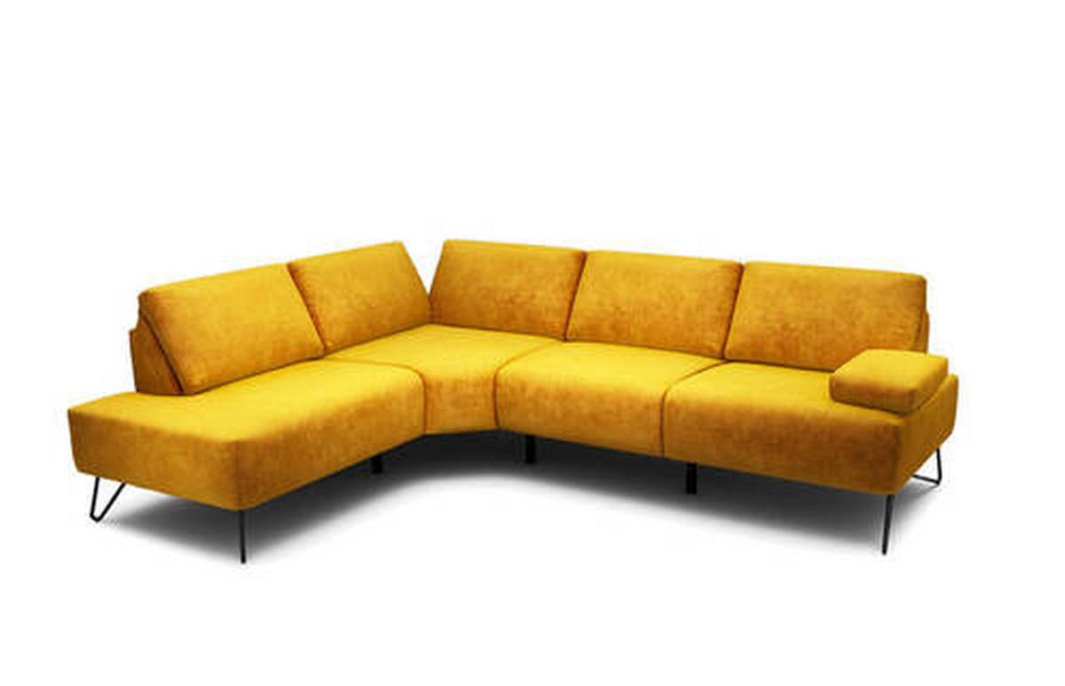 ECKSOFA in Samt Gelb  193/248-263 cm  - Gelb/Schwarz, Design, Textil/Metall (193/248-263cm) - SENSOO