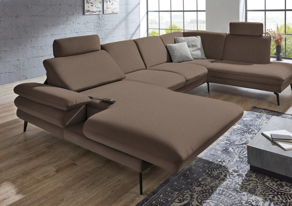 WOHNLANDSCHAFT Braun Webstoff  - Schwarz/Braun, Design, Textil/Metall (180/344/208cm) - Dieter Knoll