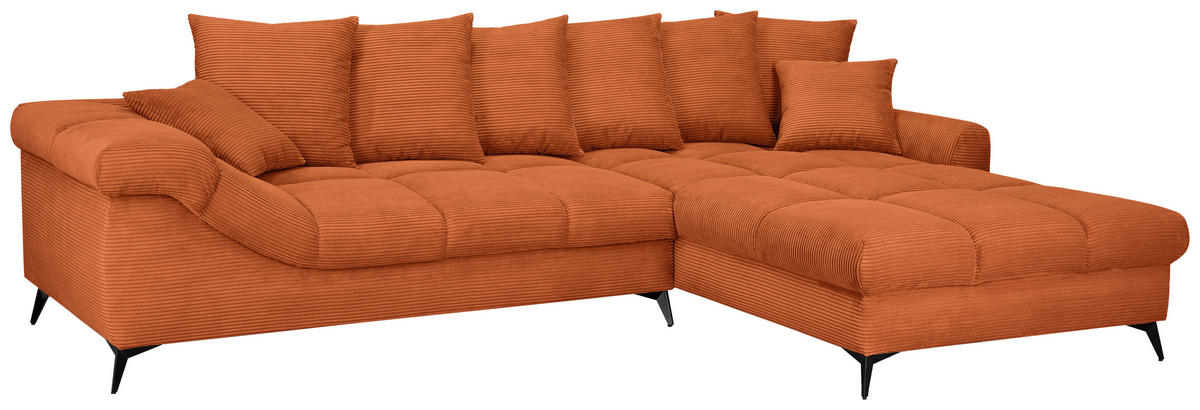 ECKSOFA Dunkelorange Cord Rückenkissen, Armlehnenkissen, Rücken echt  - Dunkelorange/Schwarz, KONVENTIONELL, Textil/Metall (332/231cm) - Carryhome