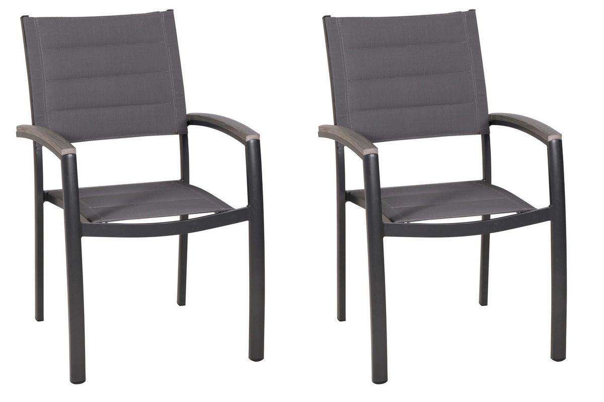 GARTENSTUHL-SET Metall, Kunststoff, Textil Graphitfarben, Grau  - Graphitfarben/Grau, KONVENTIONELL, Kunststoff/Textil (56/90/64cm) - Gardenson