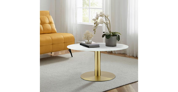 COUCHTISCH Kristallglas 80/80/45 cm rund Weiß, Goldfarben  - Goldfarben/Weiß, Design, Glas/Metall (80/80/45cm) - Ambia Home