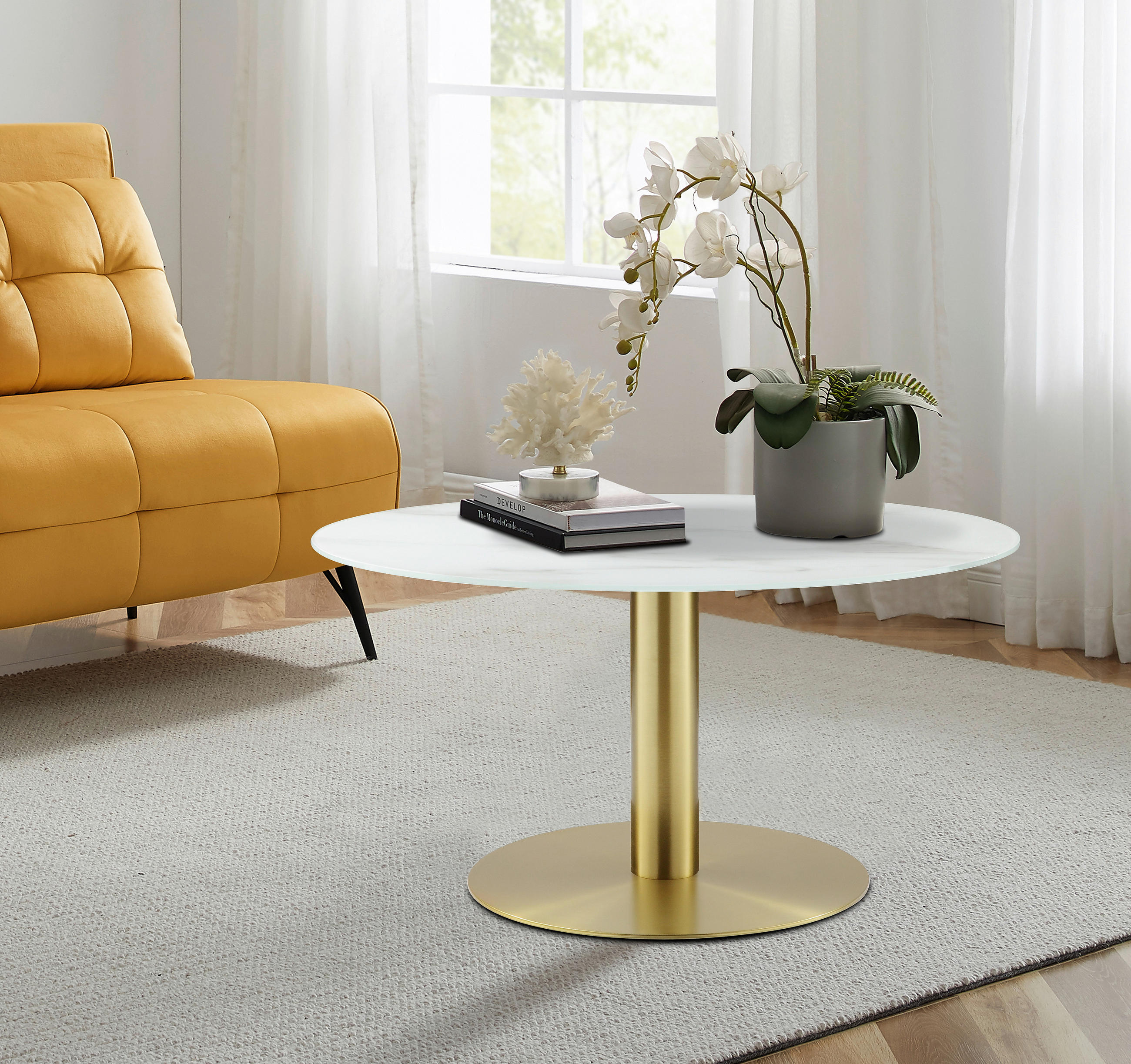 COUCHTISCH Kristallglas 80/80/45 cm rund Weiß, Goldfarben  - Goldfarben/Weiß, Design, Glas/Metall (80/80/45cm) - Ambia Home