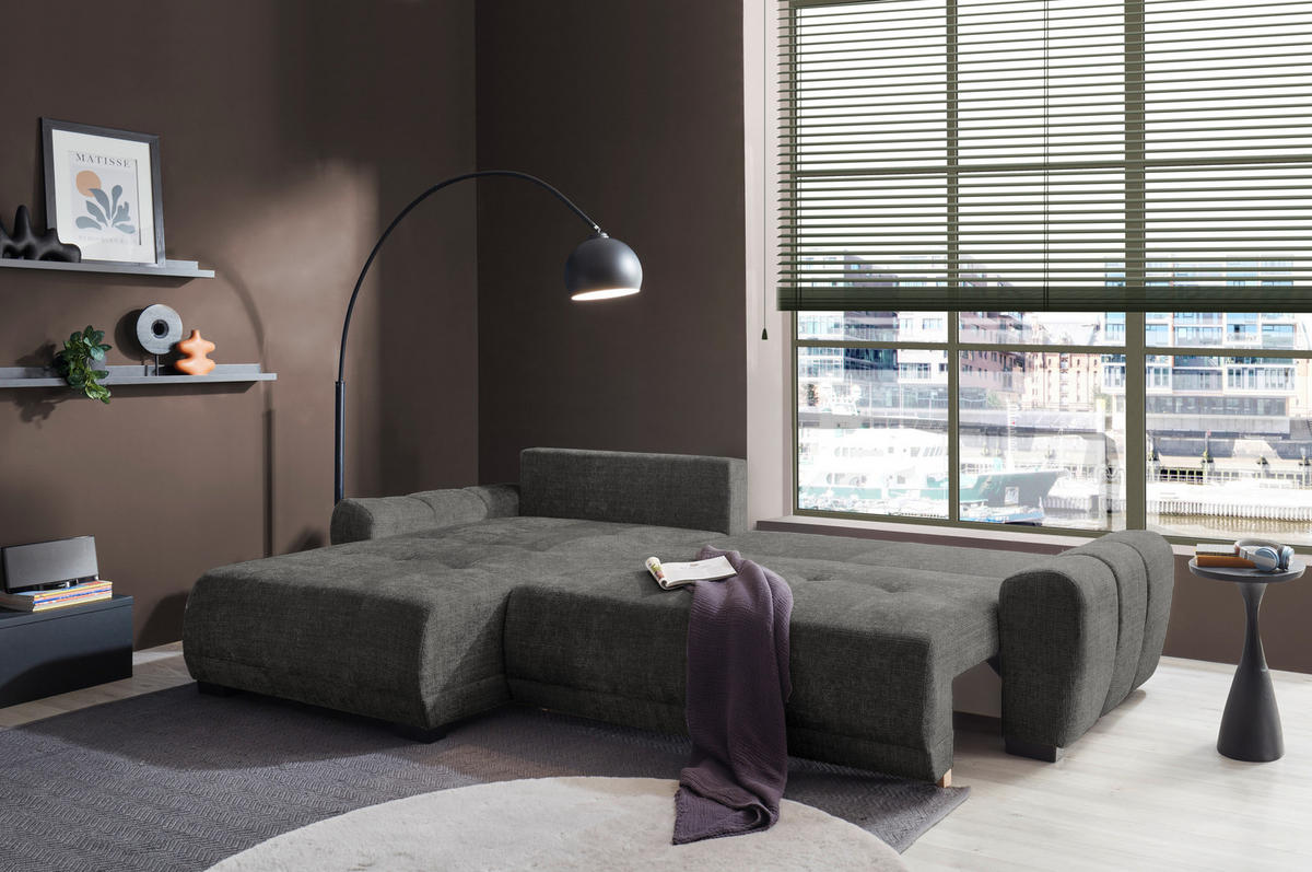 HÖRNBÄDDSOFFA 3-sits i chenille grafitfärgad  - grafitfärgad/svart, Basics, textil/plast (321/184cm) - Livetastic