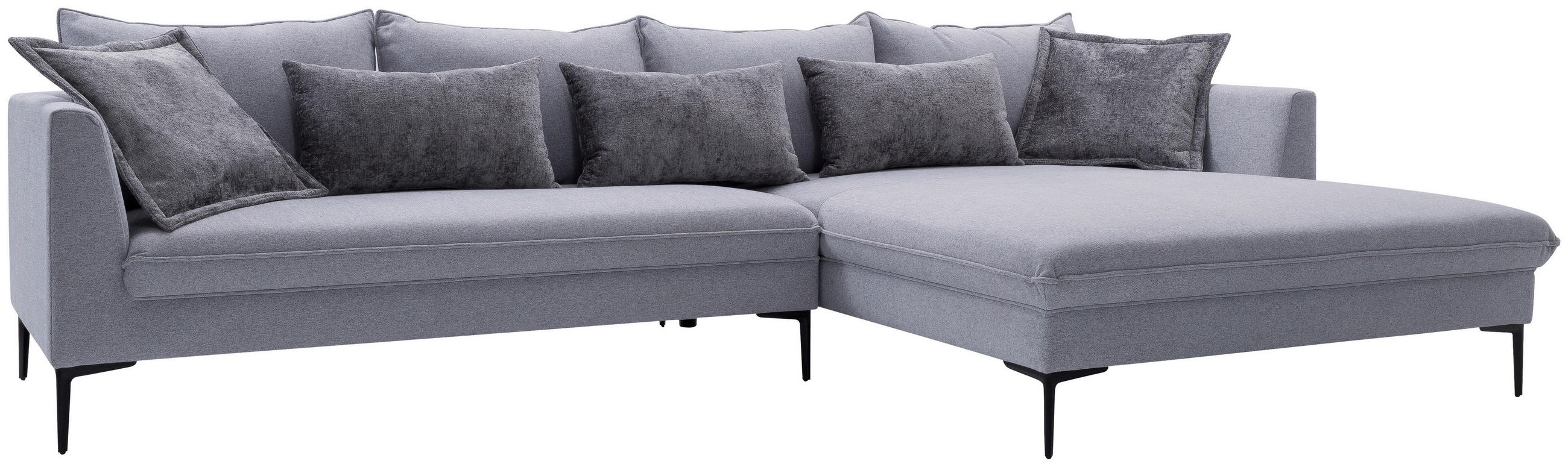 ECKSOFA in Flachgewebe Grau  - Dunkelgrau/Schwarz, Design, Textil/Metall (321/187cm) - Livetastic