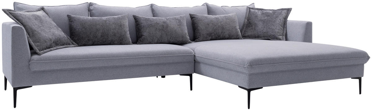 ECKSOFA in Flachgewebe Grau  321/187 cm  - Dunkelgrau/Schwarz, Design, Textil/Metall (321/187cm) - Livetastic