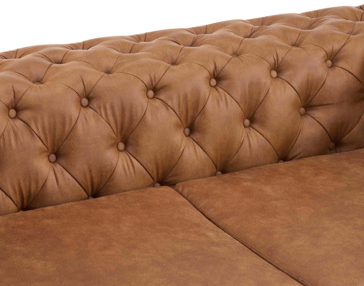 CHESTERFIELD-SOFA  in Lederlook Braun, Schwarz  - Schwarz/Braun, KONVENTIONELL, Textil/Metall (195/75/97cm) - Landscape