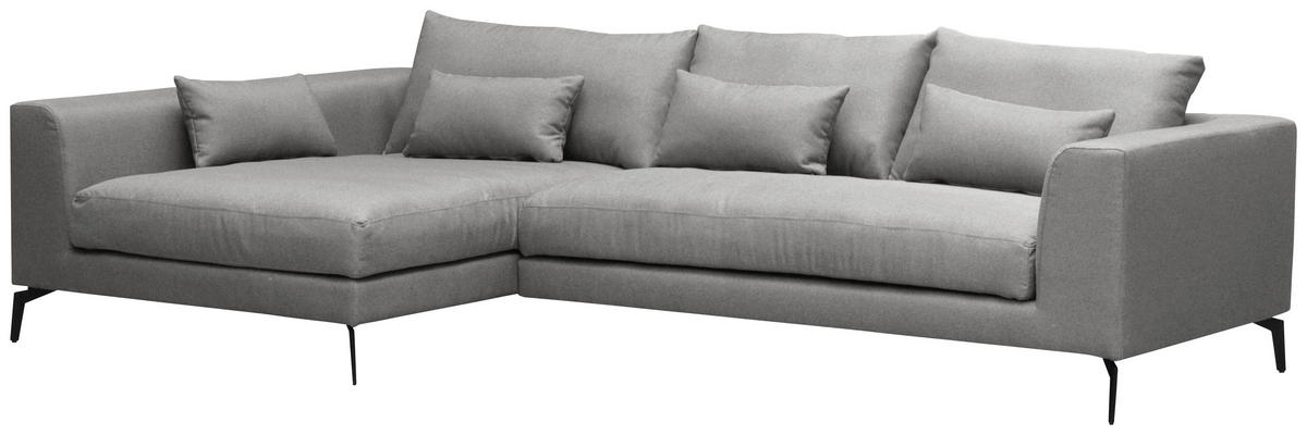 ECKSOFA Grau Flachgewebe  - Schwarz/Grau, Design, Textil/Metall (172/313cm) - Livetastic