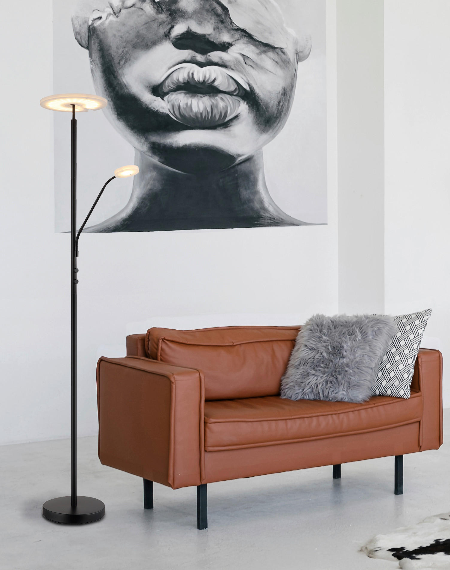 STOJEČA LED-SVETILKA  STANFORD //3000 K// - črna/prozorno, Design, kovina/umetna masa (30/180cm) - Globo