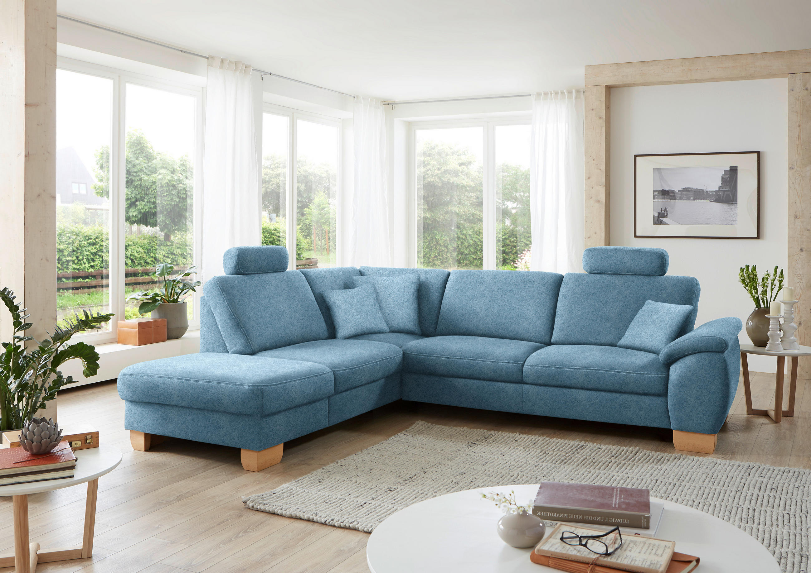 ECKSOFA in Mikrofaser Hellblau  - Wildeiche/Beige, Konventionell, Holz/Textil (236/286cm) - Voleo