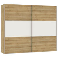 SCHWEBETÜRENSCHRANK 253/215/65 cm 2-türig Weiß, Eichefarben  - Edelstahlfarben/Eichefarben, Design, Glas/Holzwerkstoff (253/215/65cm) - Boxxx