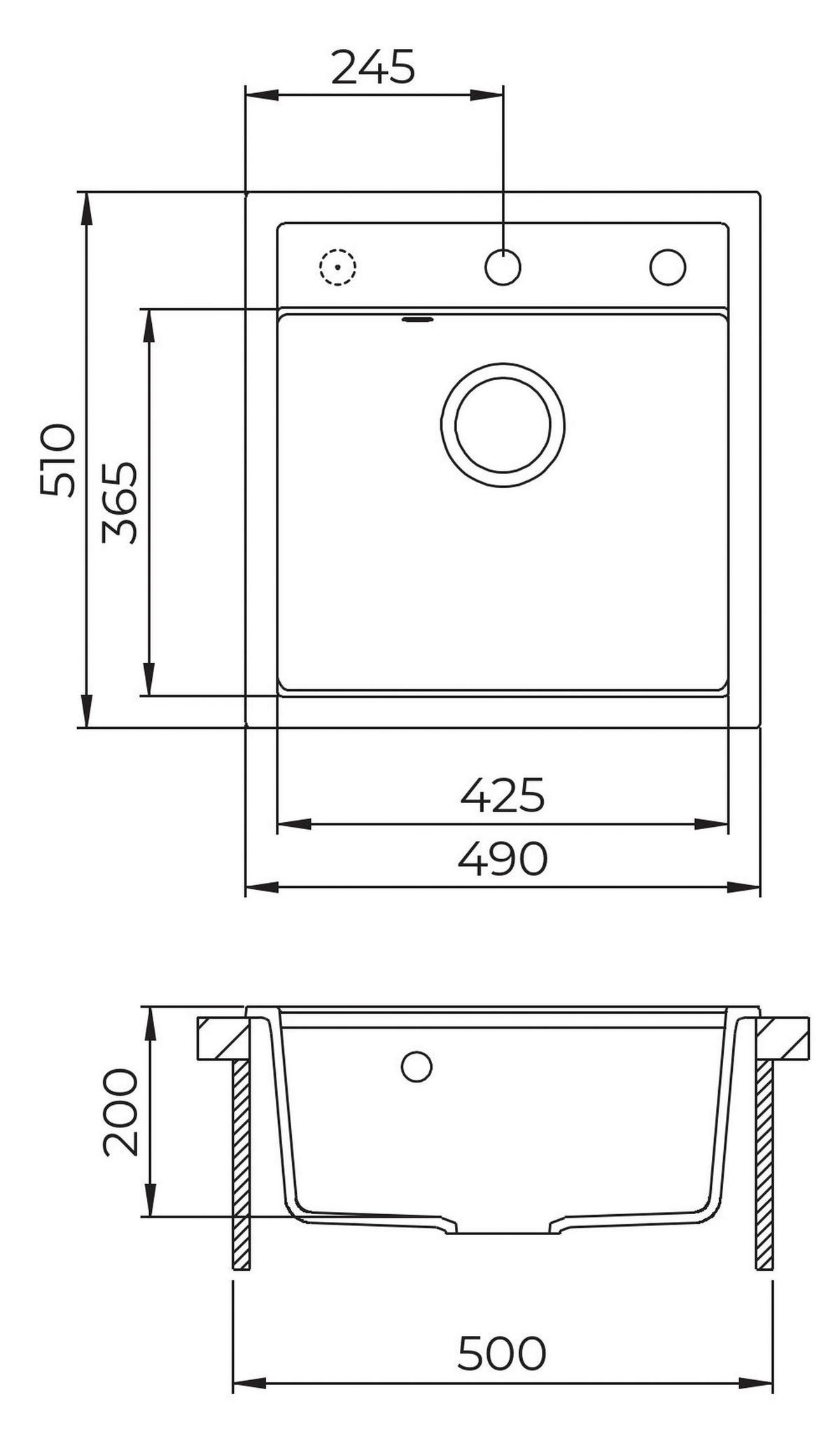 SPÜLE  - Schwarz, Basics, Stein (49/20/51cm) - Visiona