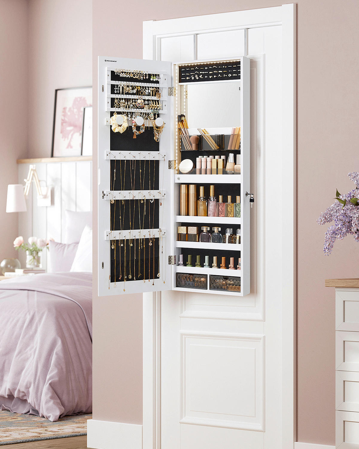SCHMUCKSCHRANK 37,5/108/9,7 cm  - Roségold/Weiß, LIFESTYLE, Glas/Holzwerkstoff (37,5/108/9,7cm)
