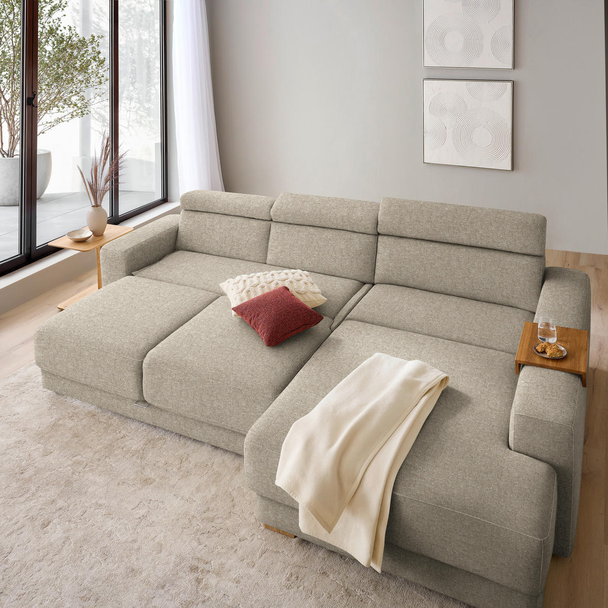 ECKSOFA  in Chenille Sandfarben  316/206 cm  - Sandfarben/Eichefarben, Design, Textil (316/206cm) - Sedda
