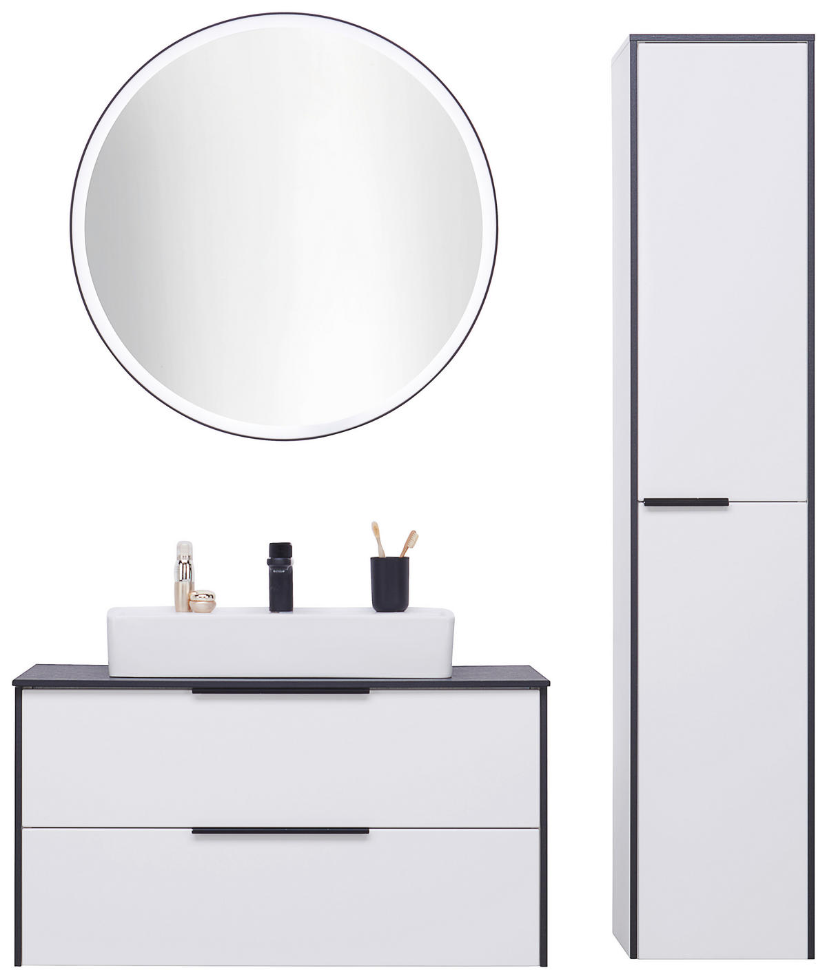 BADEZIMMER  in 92,4 cm  - Weiß Hochglanz/Schwarz, Basics, Glas/Keramik (92,4cm) - Voleo