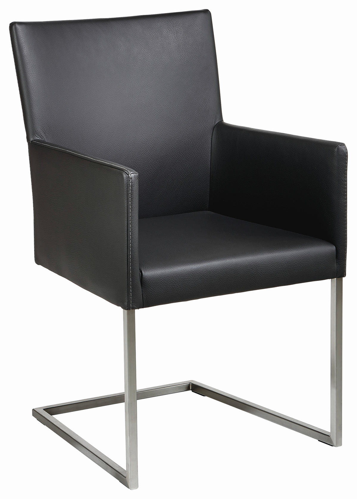 ARMLEHNSTUHL  in Edelstahl Echtleder pigmentiert  - Graphitfarben, Design, Leder/Metall (54/90,5/63cm) - Bert Plantagie