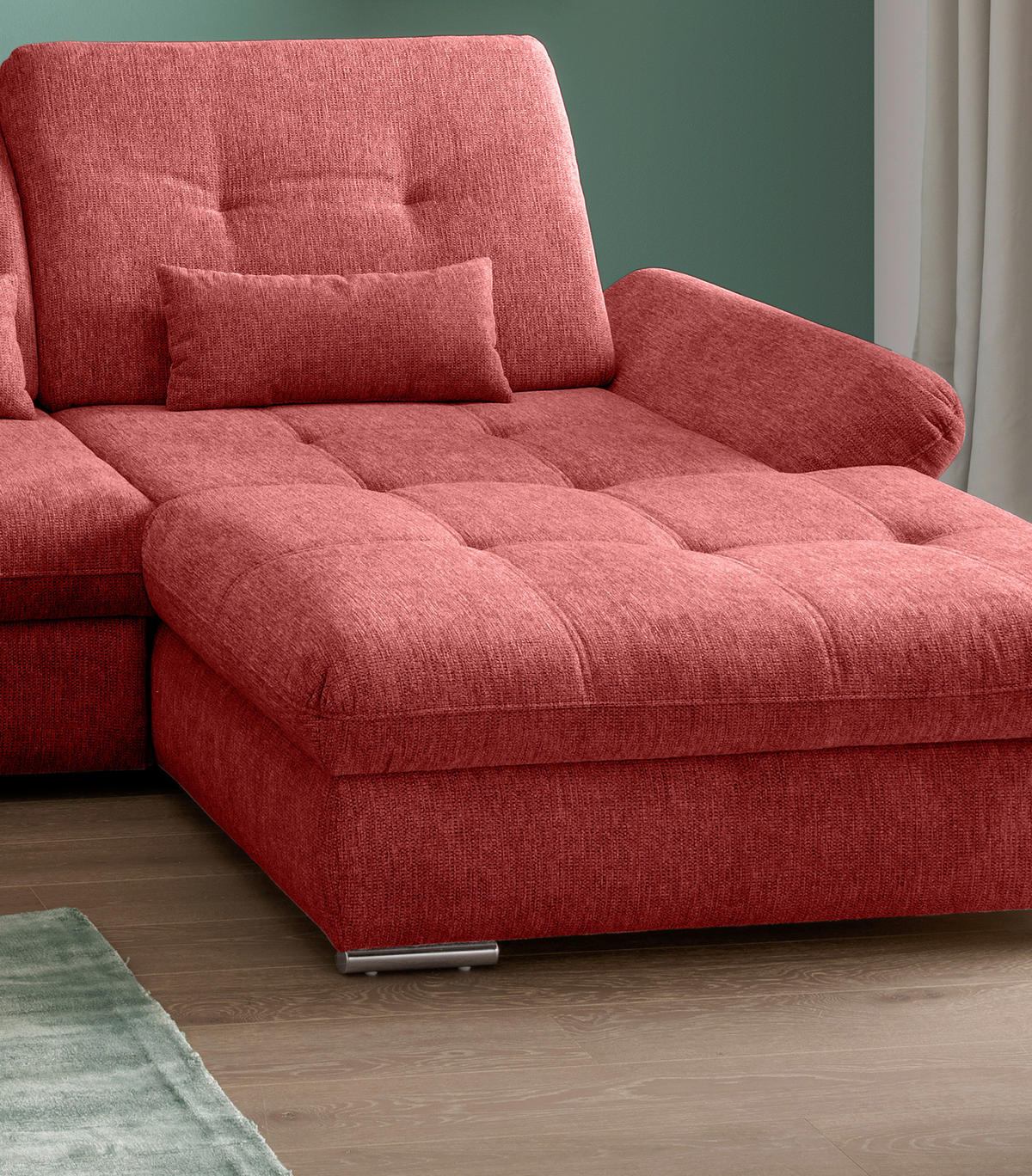 ECKSOFA in Chenille Rot  - Chromfarben/Rot, Modern, Textil/Metall (300/196cm) - Livetastic