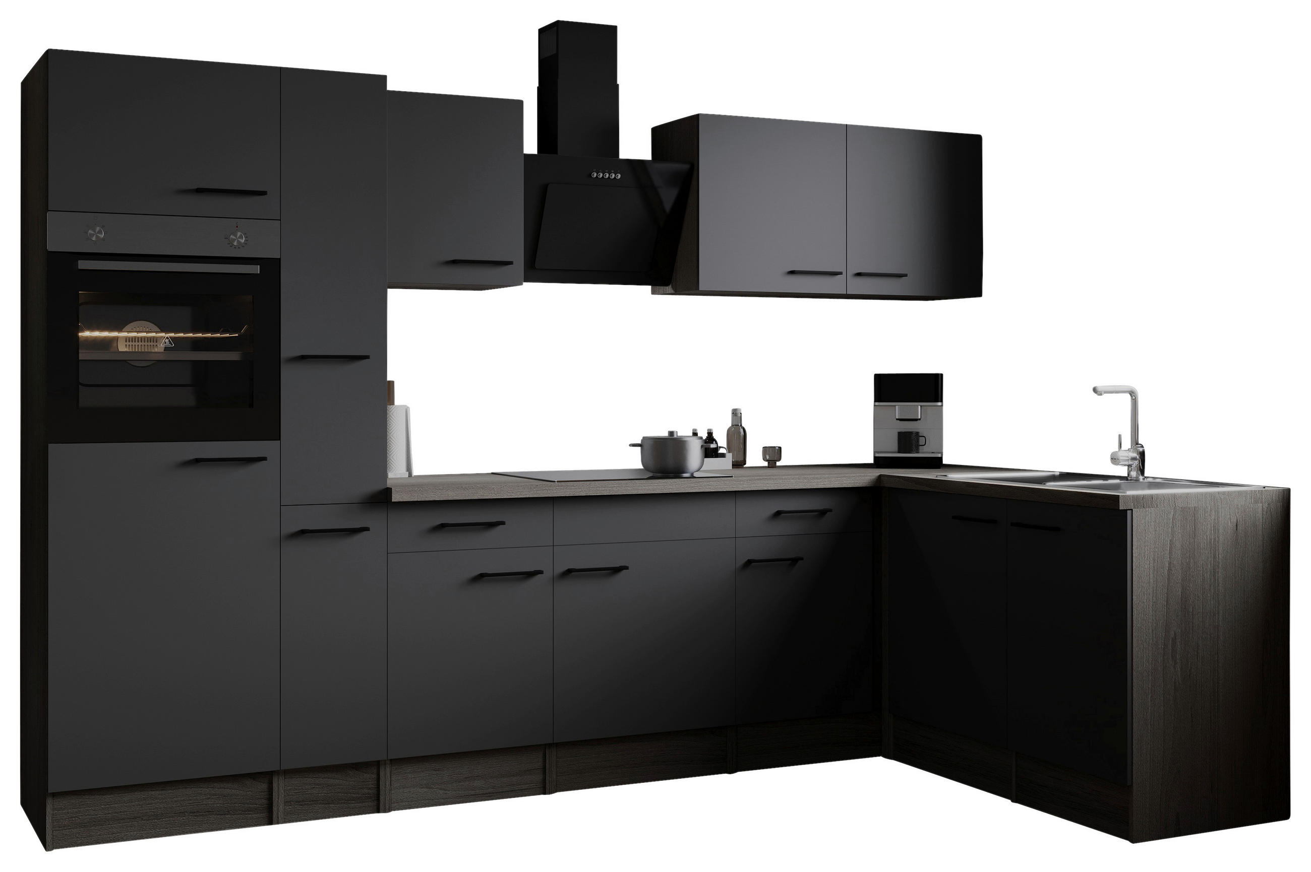 ECKKÜCHE 310/172 cm  in Grau, Eichefarben  - Eichefarben/Schwarz, Design, Holzwerkstoff/Metall (310/172cm) - Respekta