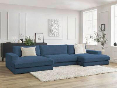 WOHNLANDSCHAFT LEONARD Dunkelblau Cord  - Schwarz/Dunkelblau, MODERN, Kunststoff/Textil (159/404/159cm)