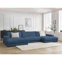 WOHNLANDSCHAFT LEONARD Dunkelblau Cord  - Schwarz/Dunkelblau, MODERN, Kunststoff/Textil (159/404/159cm)