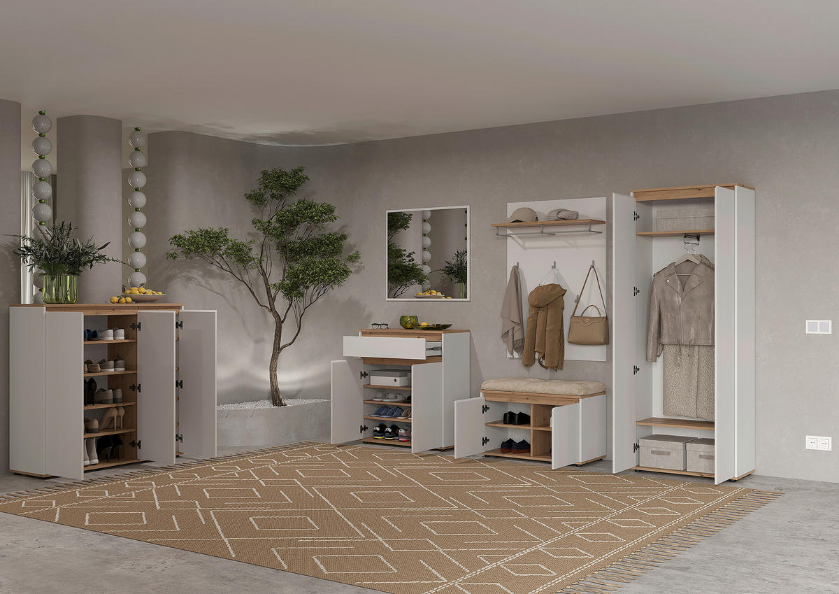 GARDEROBE  in 263,5/193/41,4 cm  - Weiß/Eiche Artisan, MODERN, Holzwerkstoff (263,5/193/41,4cm) - Carryhome