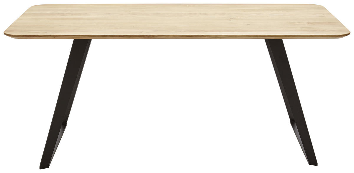ESSTISCH Wildeiche massiv rechteckig Schwarz, Eichefarben  - Eichefarben/Schwarz, Design, Holz/Metall (140/90/76cm) - Voleo