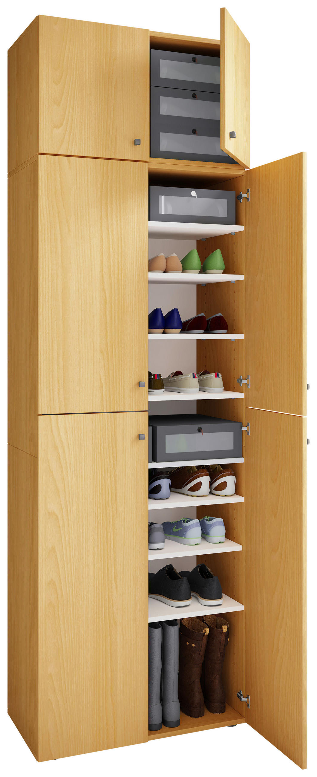 SKOSKÅP  i 70/223/39 cm  - vit/bokfärgad, Modern, trämaterial/plast (70/223/39cm) - MID.YOU