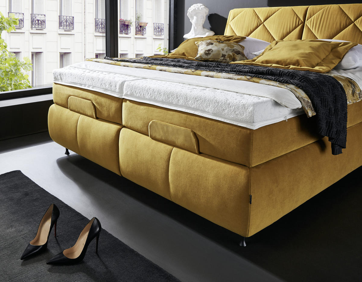 BOXSPRINGBETT 180/200 cm  in Gelb  - Gelb/Schwarz, Konventionell, Textil/Metall (180/200cm) - Dieter Knoll
