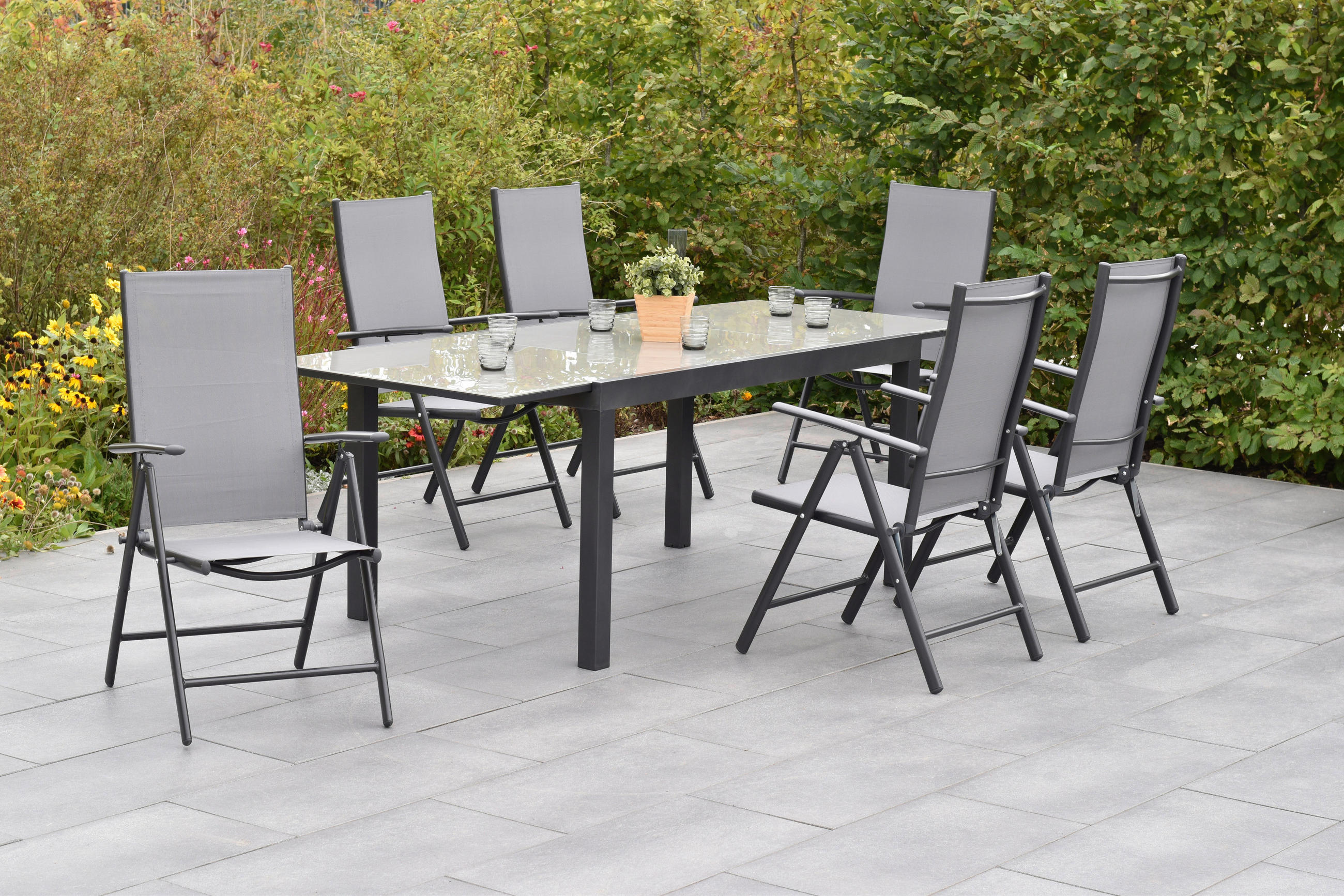 GARTENSET 7-teilig  - Graphitfarben/Grau, MODERN, Textil/Metall - Gardenson
