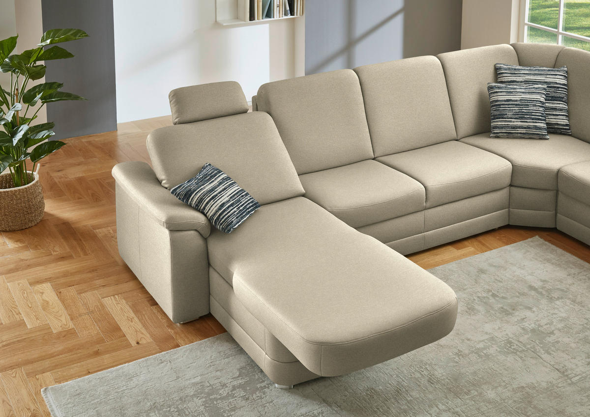 WOHNLANDSCHAFT  in Chenille Sandfarben  - Sandfarben/Alufarben, KONVENTIONELL, Holz/Textil (160/329/235cm) - Beldomo Comfort