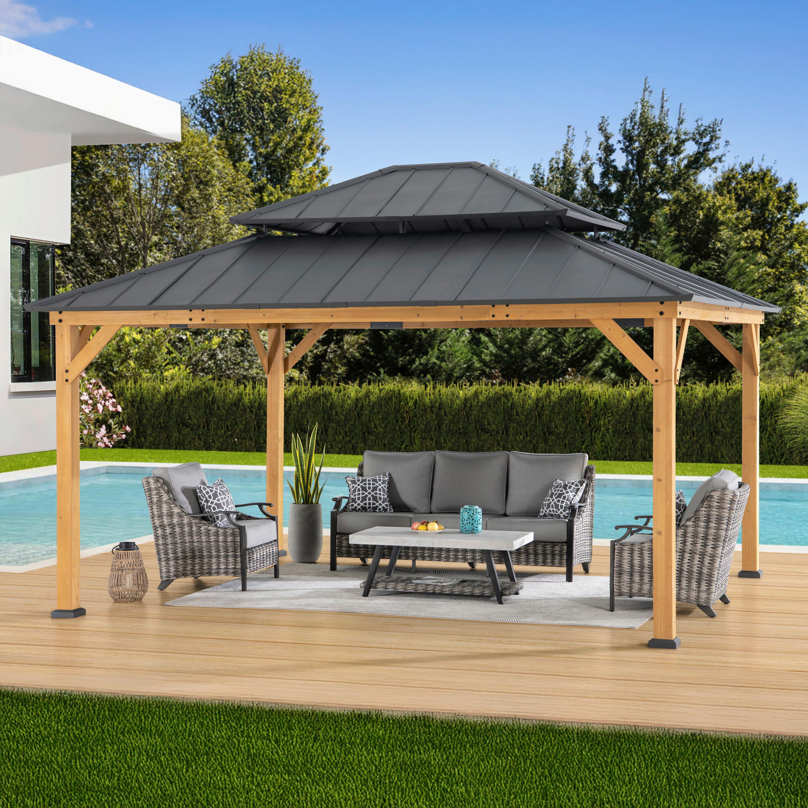 PAVILLON 390/320/450 cm  - Anthrazit, Basics, Holz/Metall (390/320/450cm) - Modante