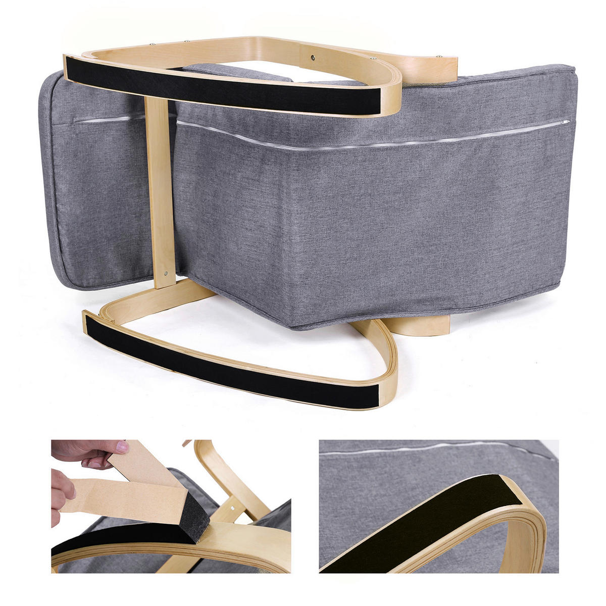 RELAXSESSEL Flachgewebe Nackenstütze, Relaxfunktion    - Birkefarben/Grau, Basics, Holz/Textil (121,5/84/67cm) - Boxxx