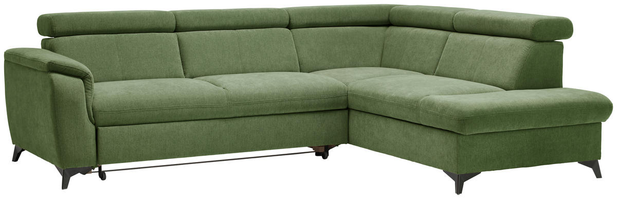 Ecksofa inkl. Funktionen in Chenille Hellgrün  - Schwarz/Hellgrün, Design, Textil/Metall (260/203cm) - Stylife