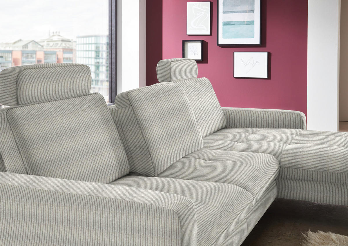 ECKSOFA in Cord Hellgrün  302/178 cm  - Schwarz/Hellgrün, Design, Textil/Metall (302/178cm) - Beldomo Style