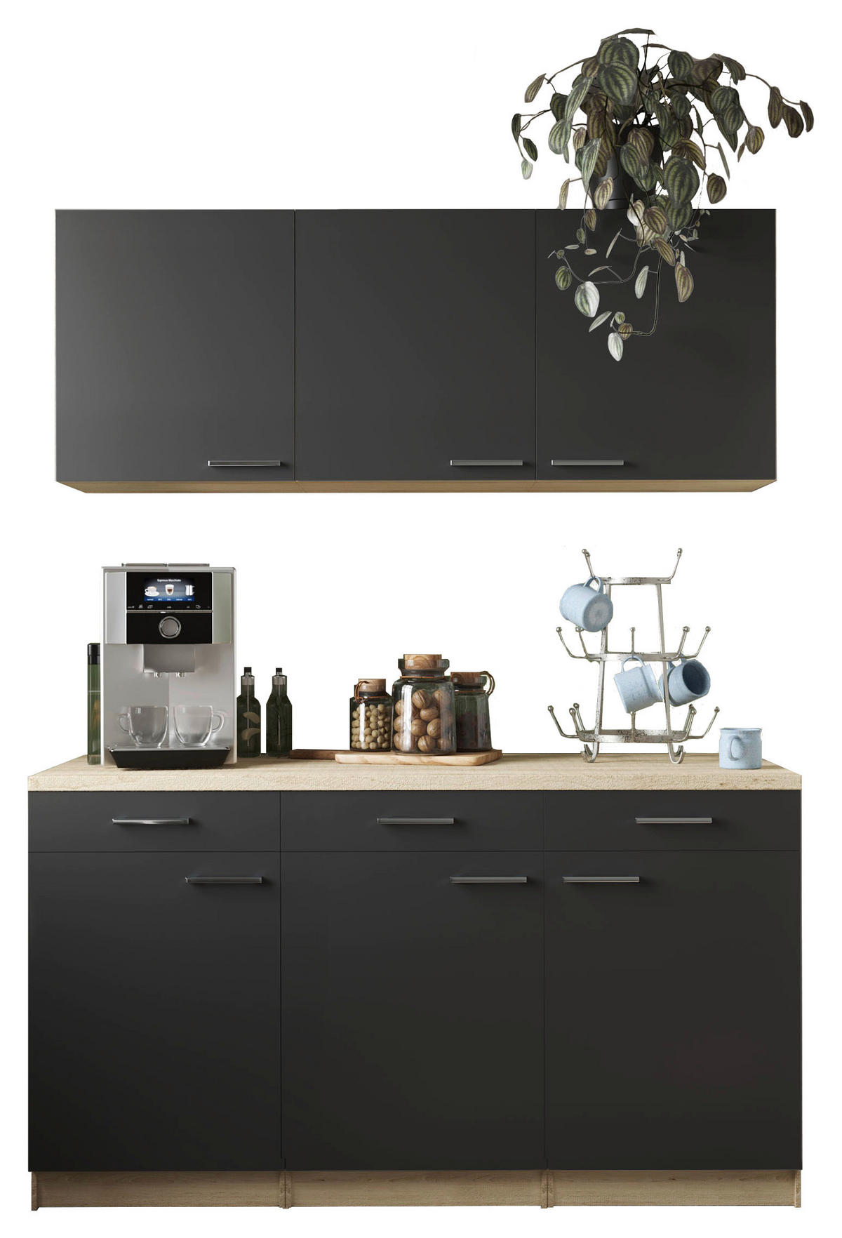 MINIKÖK 150 cm   i ekfärgad, svart  - silver/svart, Basics, metall/trämaterial (150cm) - Respekta