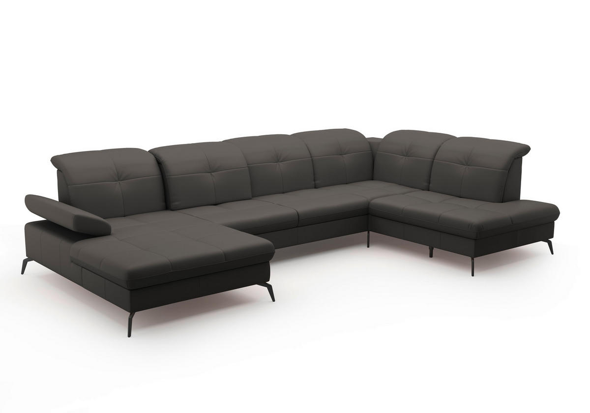 WOHNLANDSCHAFT in Echtleder Anthrazit  - Anthrazit/Schwarz, Konventionell, Leder/Metall (185/357/231cm) - Sit & More