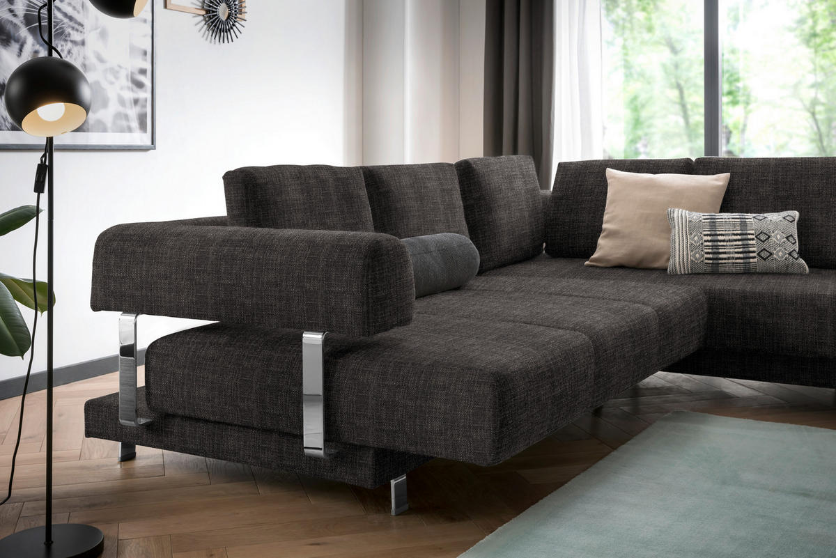 ECKSOFA in Chenille Braun  - Braun, Design, Textil/Metall (277/235cm)
