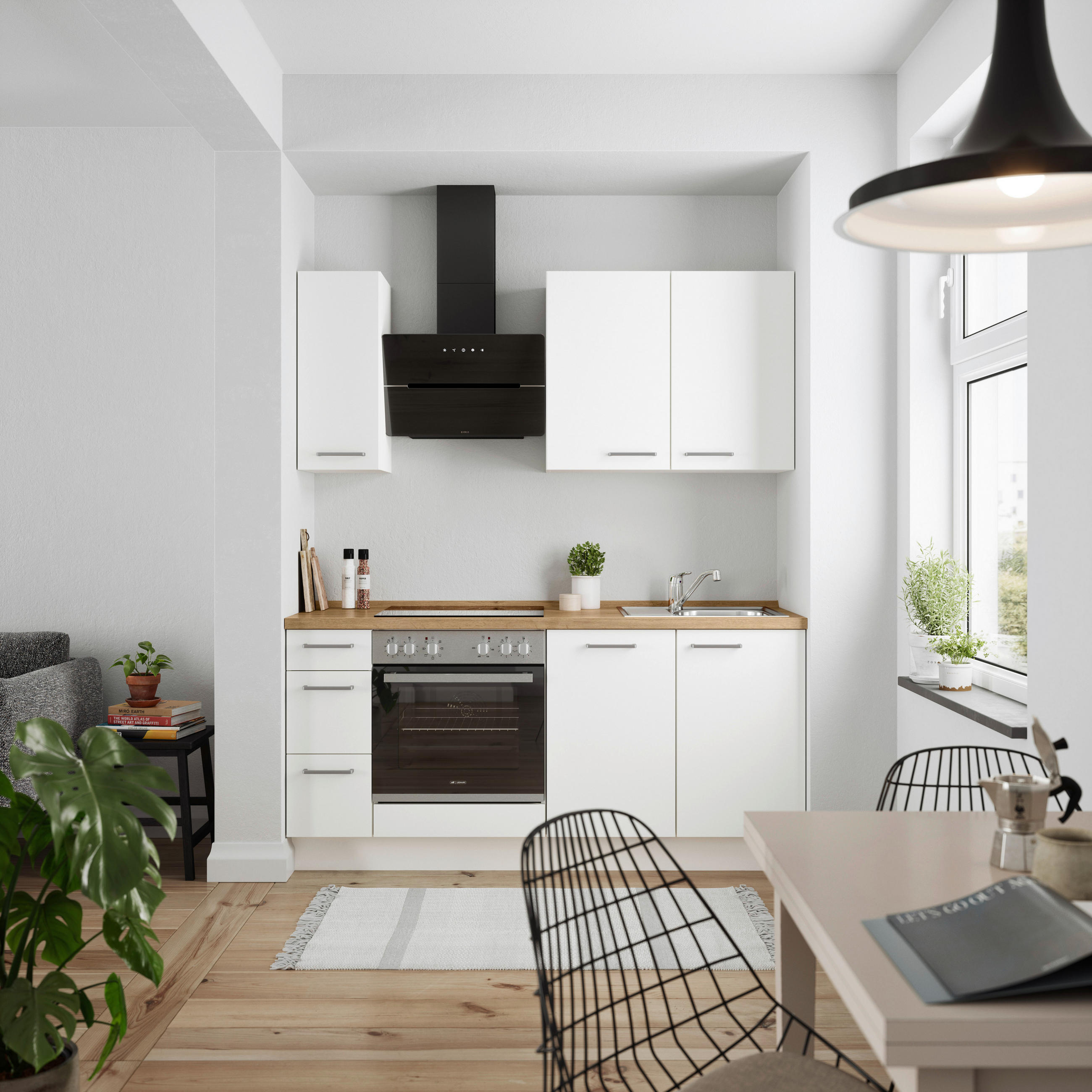 KÜCHENBLOCK 180 cm   in Weiß, Eichefarben  - Edelstahlfarben/Eichefarben, MODERN, Holzwerkstoff/Metall (180cm) - Nobilia