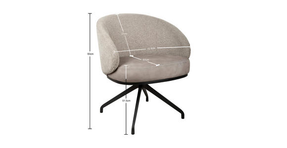 ARMLEHNSTUHL  Typenauswahl, Sitzfläche 360° drehbar, automatische Rückholfunktion Chenille, Flanell  Schwarz, Taupe  - Taupe/Schwarz, Design, Textil/Metall (73/83/68cm) - Novel