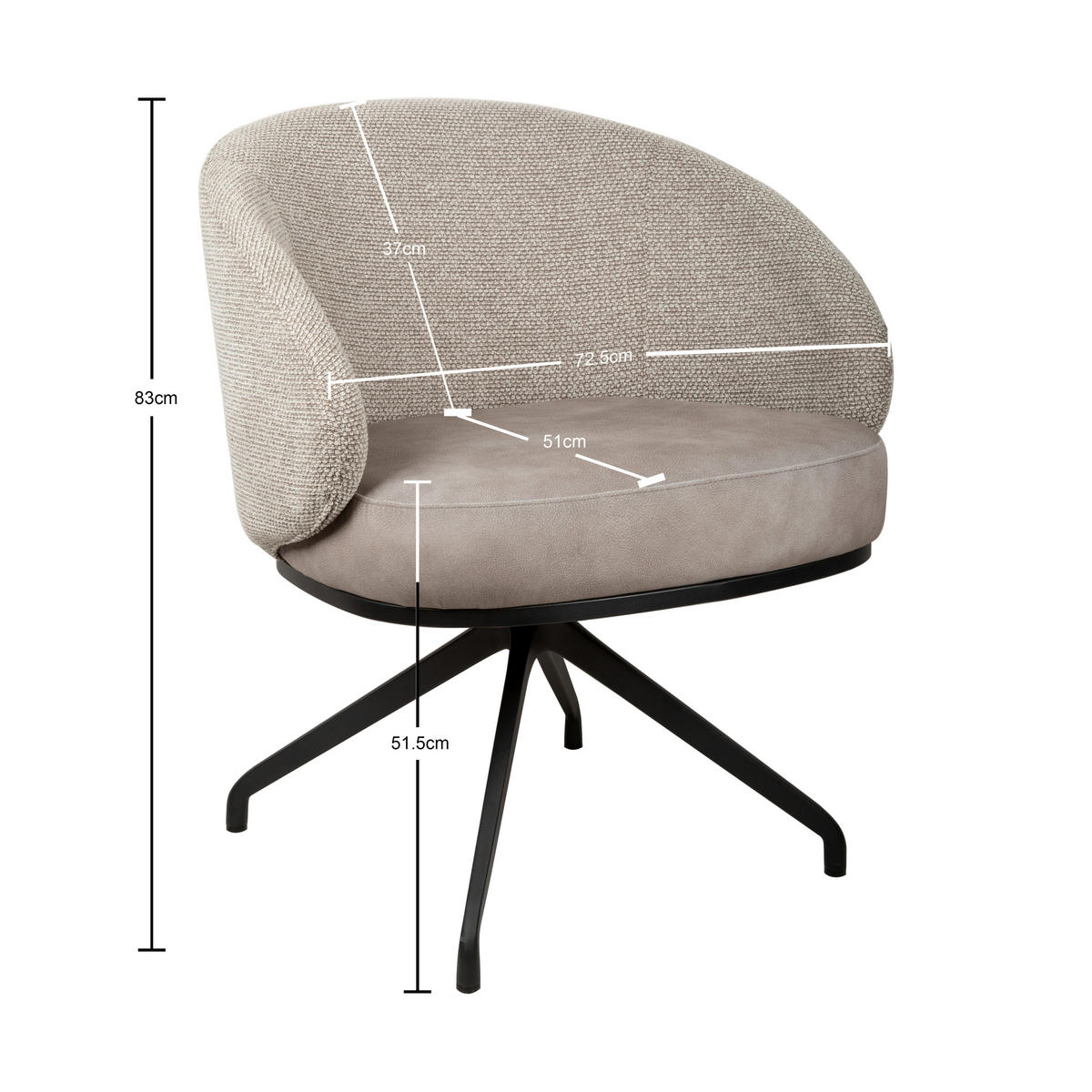 Scaun Cu Brațe din metal, textil, negru, taupe - taupe/negru, Design, metal/textil (73/83/68cm) - Novel