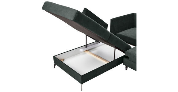 ECKSOFA Dunkelgrün Chenille  inkl. Rückenkissen, Bettkasten, Schlaffunktion, Rücken echt, Liegefläche im Originalstoff  - Dunkelgrün/Schwarz, KONVENTIONELL, Textil/Metall (257/275cm) - Carryhome