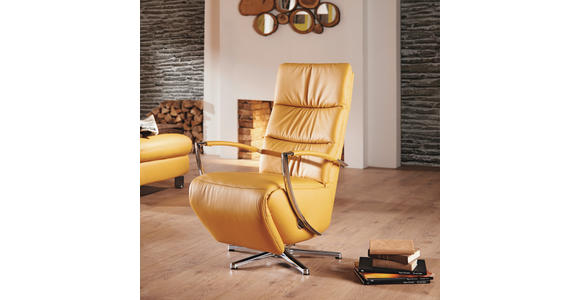 RELAXSESSEL in Leder Currygelb  - Chromfarben/Currygelb, Design, Leder/Metall (64/112/80cm) - Cantus