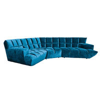 WOHNLANDSCHAFTOttomane rechts, L-Form  in Velours Blau  - Blau/Schwarz, Trend, Kunststoff/Textil (318/318cm) - Bretz