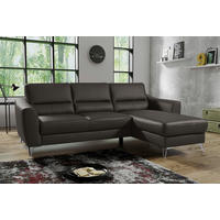 ECKSOFA in Lederlook Echtleder Dunkelbraun  241/168 cm  - Chromfarben/Dunkelbraun, Design, Leder/Textil (241/168cm) - Livetastic