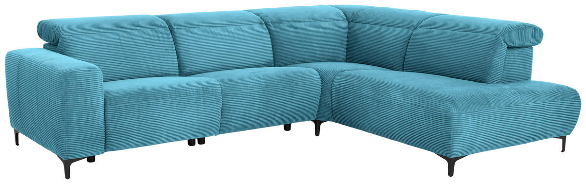 ECKSOFA in Cord Petrol  - Petrol/Schwarz, Design, Textil (290/223cm) - Pure Home Lifestyle