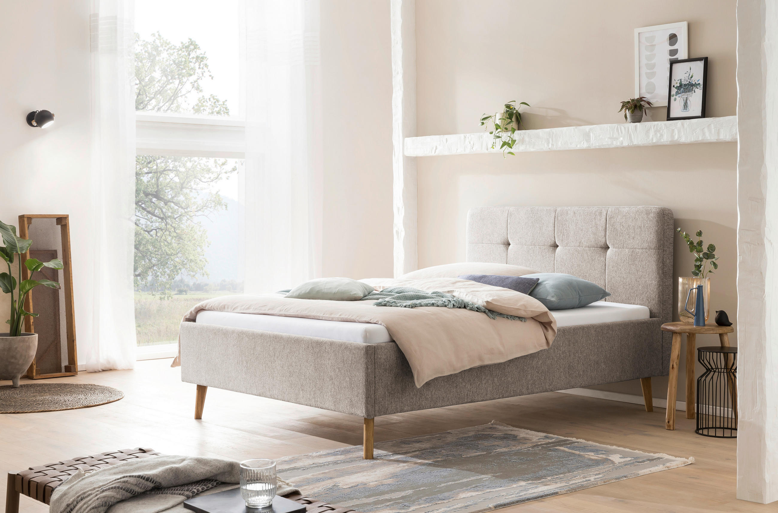 POLSTERBETT 140/200 cm  in Taupe  - Taupe/Eichefarben, Basics, Holz/Textil (140/200cm) - Boxxx