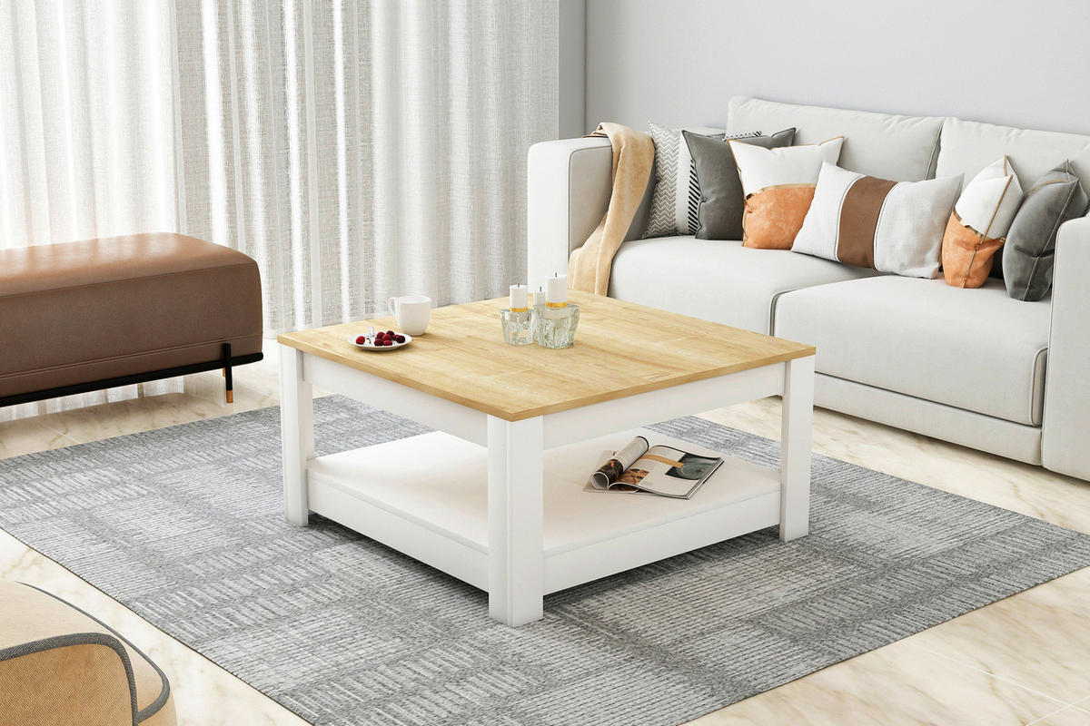 COUCHTISCH in Holzwerkstoff 89/89/45 cm  - Weiss/Eichefarben, Design, Holzwerkstoff (89/89/45cm) - Livetastic