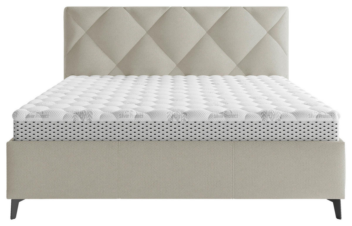 POLSTERBETT gepolstertes Kopfteil, Lattenrost, Bettkasten 140/200 cm  in Taupe  - Taupe/Schwarz, MODERN, Holz/Textil (140/200cm) - Boxxx