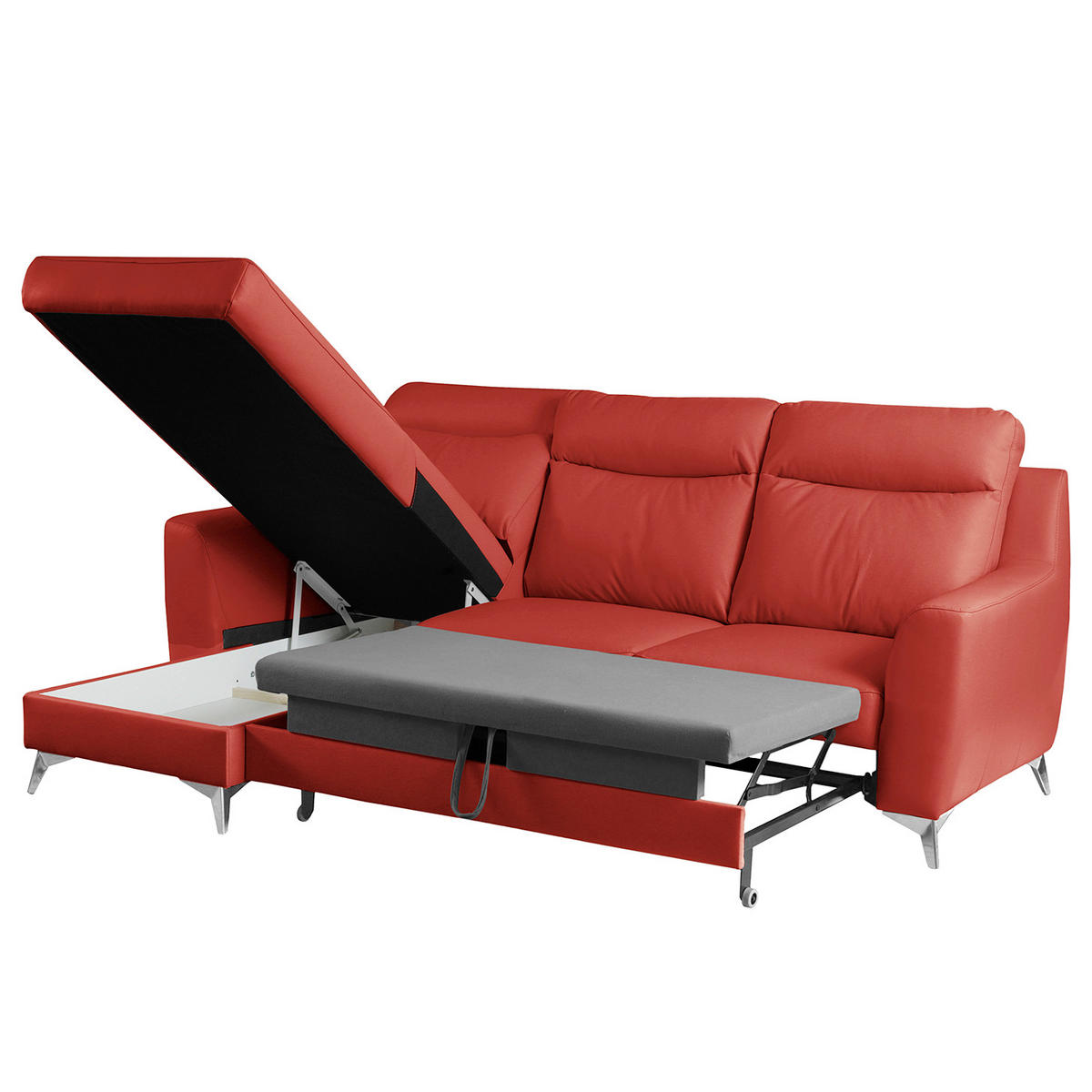 ECKSOFA Lederlook Echtleder Rot  - Chromfarben/Rot, Design, Leder/Textil (236/168cm) - Livetastic