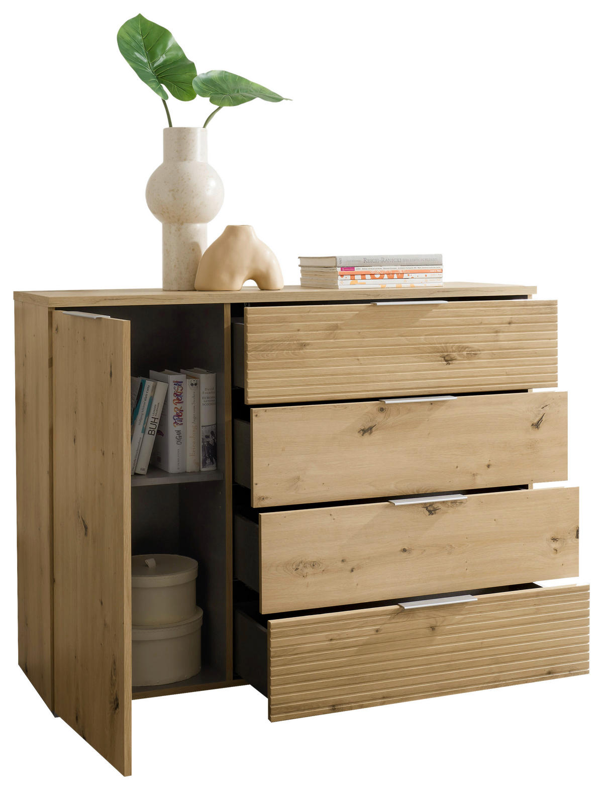 COMODĂ 120/90/38 cm  - stejar Artisan/culoare aluminiu, Konventionell, plastic/material pe bază de lemn (120/90/38cm) - Ti'me